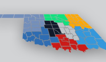 Map of Oklahoma with different counties highlighted